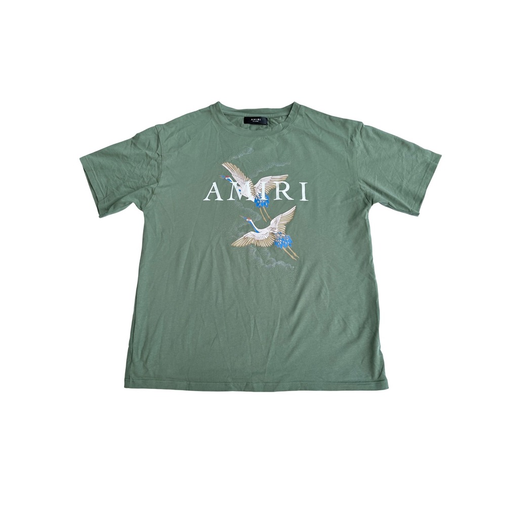 Amiri Mens Crane Logo Graphic T-Shirt Sage Green XXL Short Sleeve Tee